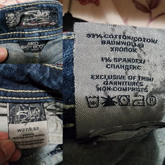 Silver Aiko Dark Wash Distressed Low Rise Baby Bootcut Jeans - Picture 6 of 6